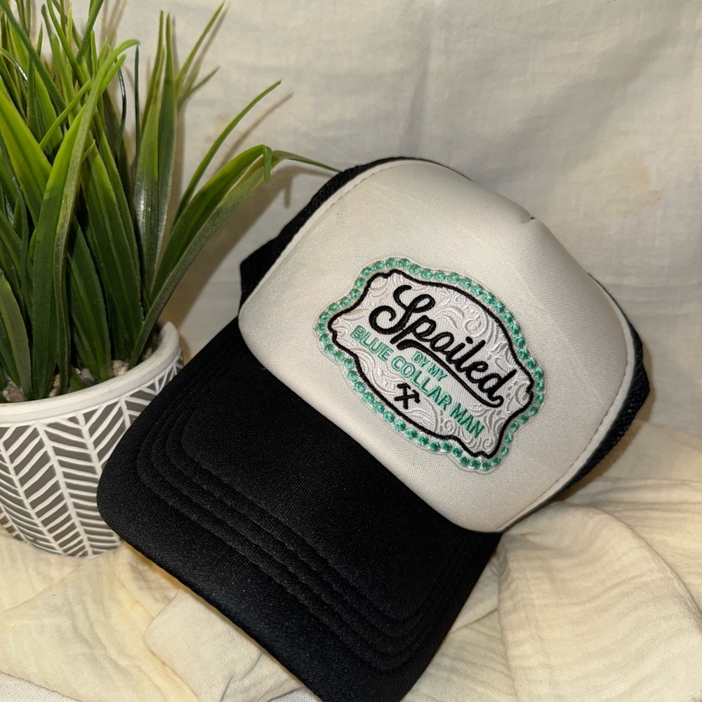 Spoiled White and Teal Embroidered Patch